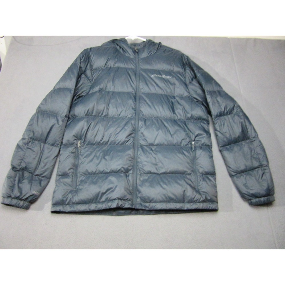 Eddie Bauer Jacket Mens Large Blue Down Puffer Hooded EB 650  Softshell Zip Up